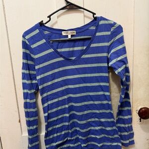 Threads 4 Thought Blue and Green Striped Long Sleeve Top